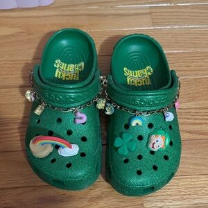 CROCS Kids Green Glitter Clogs with Charms